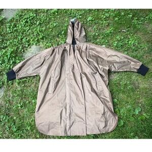 Vintage British Mist Hooded Rain Poncho Plaid Lined Brown Oversized XXL